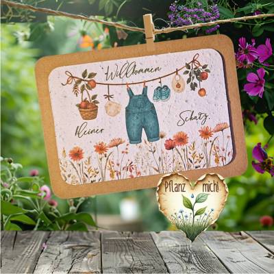 Einpflanzbare Karte zur Geburt aus Samenpapier | nachhaltige Karte zur Geburt | liebevolles Baby Geschenk