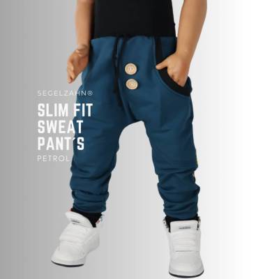 Slim Fit Sweat Hose Kinder Petrol Blau einfarbig schlicht Unisex Jogginghose für Jungen und Mädchen Sweathose Segelzahn