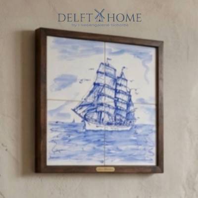 Maritimes Fliesenbild 30x30 – Handbemalte Delftblau-Fliesen