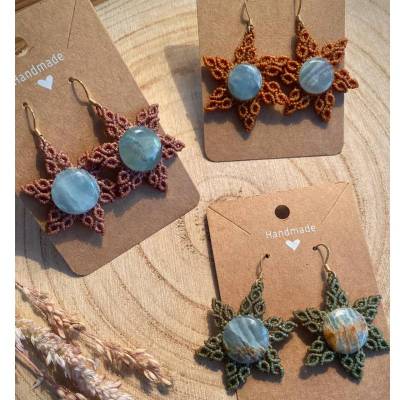 Makramee Ohrringe blauer Onyx Mandala 
