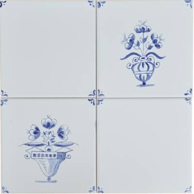 4er Set Fliesen 15x15 mit blauen Eckornamenten – Handbemalt & ideal als Fliesenrückwand
