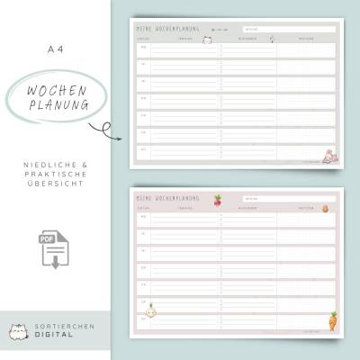 Wochenplaner A4 zum Ausdrucken | Wochenplan Kinder & Familie | Wochenplaner zum Aufhängen | Wochenplan Vorlage PDF | Woc