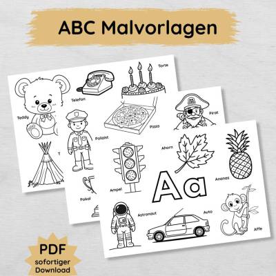 ABC Malvorlagen für Kinder – Alphabet Ausmalbilder als PDF zum Ausdrucken