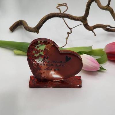 Herz Aufsteller Mama Rot – Geschenk mit Spruch & Glitzer Blumenmix