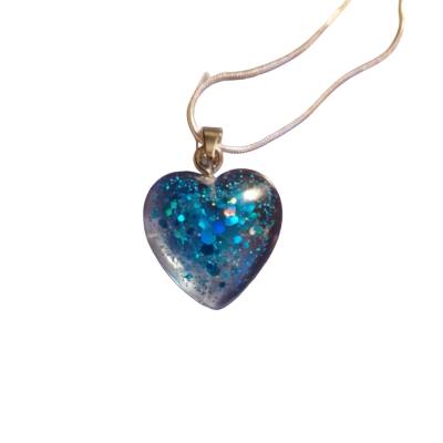 Herzanhänger "Ocean Blue" – Handgefertigte Glas-Kettenanhänger mit edlem Glitzereffekt