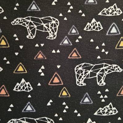 Baumwolljersey Schwarz Nachthimmel – Sternenhimmel & Bär – Stoff für Kinderkleidung
