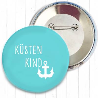 Button Küsten Kind mit Anker Türkis | Maritimer Anstecker | 3 Größen 25/38/59mm | Handmade