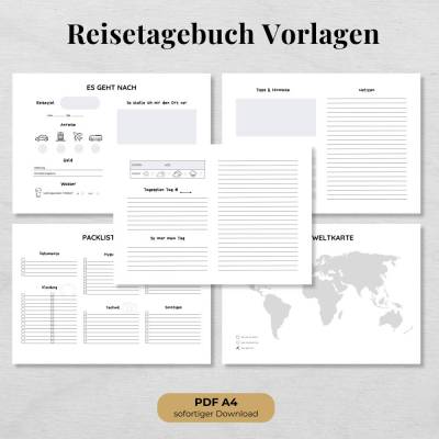 Reisetagebuch zum Ausdrucken – Reiseplaner mit Packliste, Tagesseiten, Weltkarte & mehr