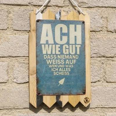 Blechschild auf Altholz 40x25 cm – Lustiger Spruch – Rustikale Wanddeko – Geschenkidee