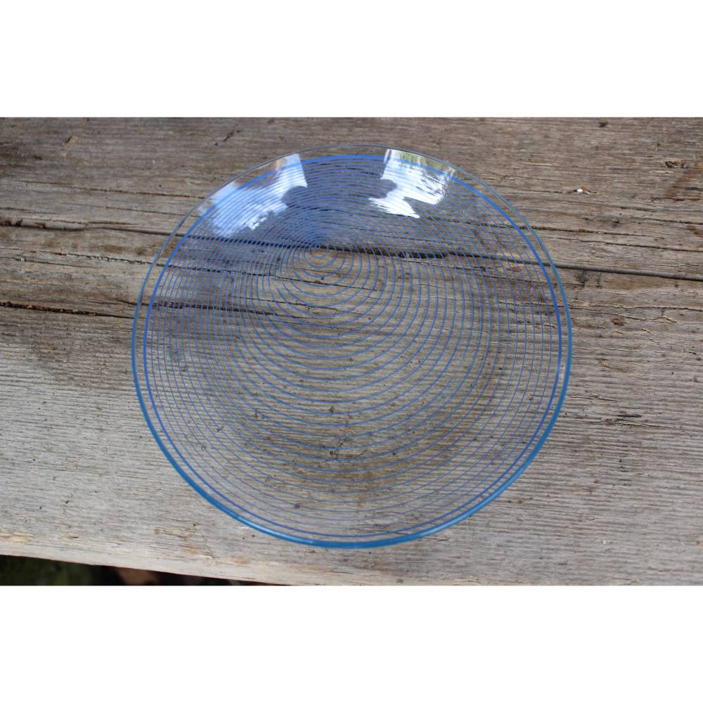 kleiner Glasteller Ø 16 cm Glasschälchen blaue Kreise Glaswerke Olbernhau DDR