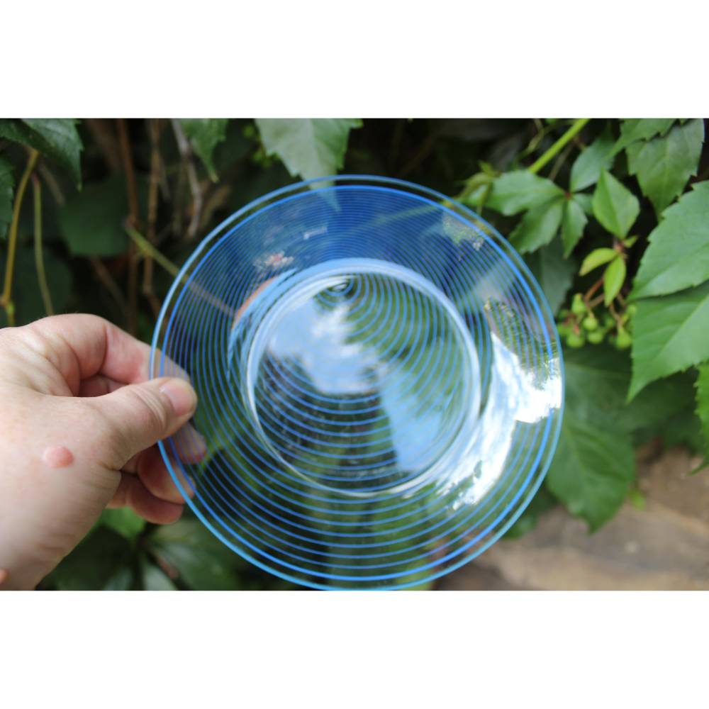 kleiner Glasteller Ø 16 cm Glasschälchen blaue Kreise Glaswerke Olbernhau DDR