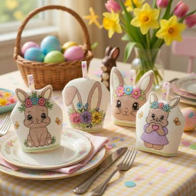 Stickdatei Eierwärmer ITH Ostern Osterhase – 4 Motive Set für kreative Osterdeko LED Cover