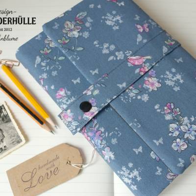 Kalenderhülle BLÜTEN BLAU genäht für A5 Kalender 2026 Organizer Planer Buchhülle nachhaltiges Geschenk für Naturliebhabe