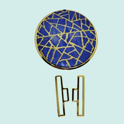 Gürtelschnalle Handbemalt mit Seide – Blau & Gold, Ornamentales Design