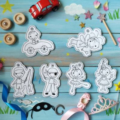 Stickdatei Anhänger Strichmännchen Junge und Mädchen Set 2653 – Doodle Stickmuster für Kinder
