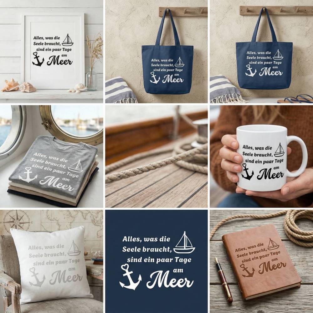 Plotterdatei Meer Spruch „Ein paar Tage am Meer“ – Digitale Datei SVG DXF PNG mit Anker & Segelboot Bild 3