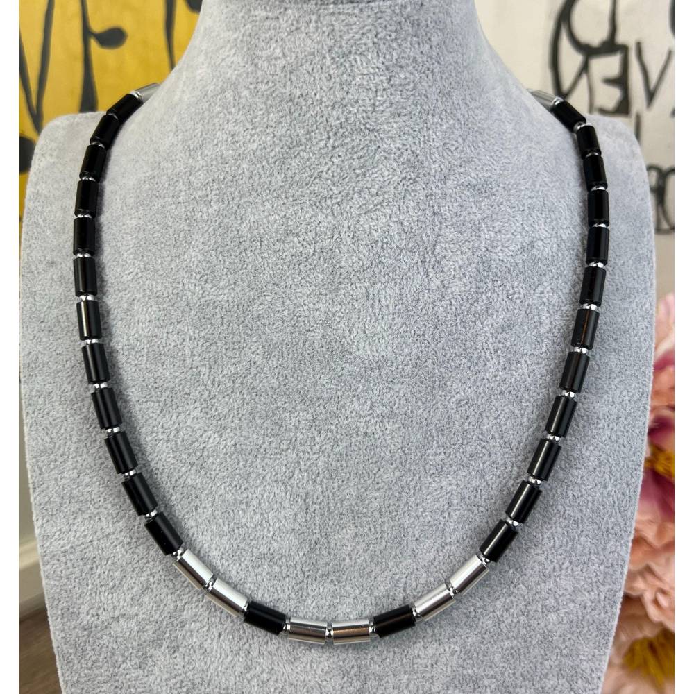 Schwarze eloxierte Aluminium & Edelstahl Walzenkette Choker – Handgefertigte Herren & Damen Halskette, 55cm, Karabinerverschluss Bild 2