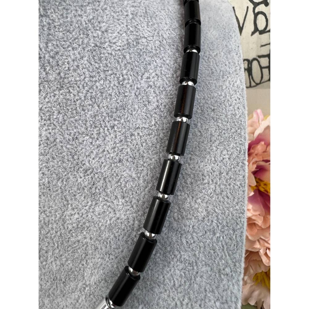 Schwarze eloxierte Aluminium & Edelstahl Walzenkette Choker – Handgefertigte Herren & Damen Halskette, 55cm, Karabinerverschluss Bild 4