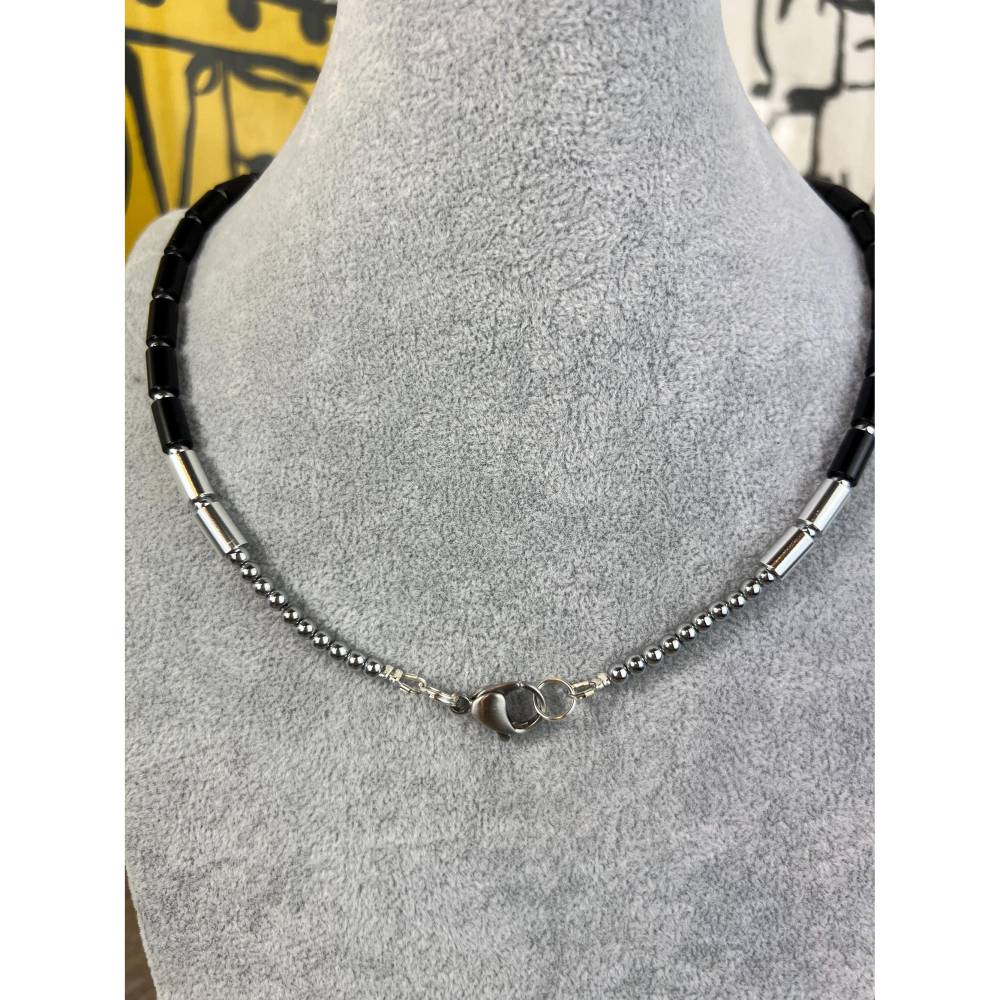 Schwarze eloxierte Aluminium & Edelstahl Walzenkette Choker – Handgefertigte Herren & Damen Halskette, 55cm, Karabinerverschluss Bild 5