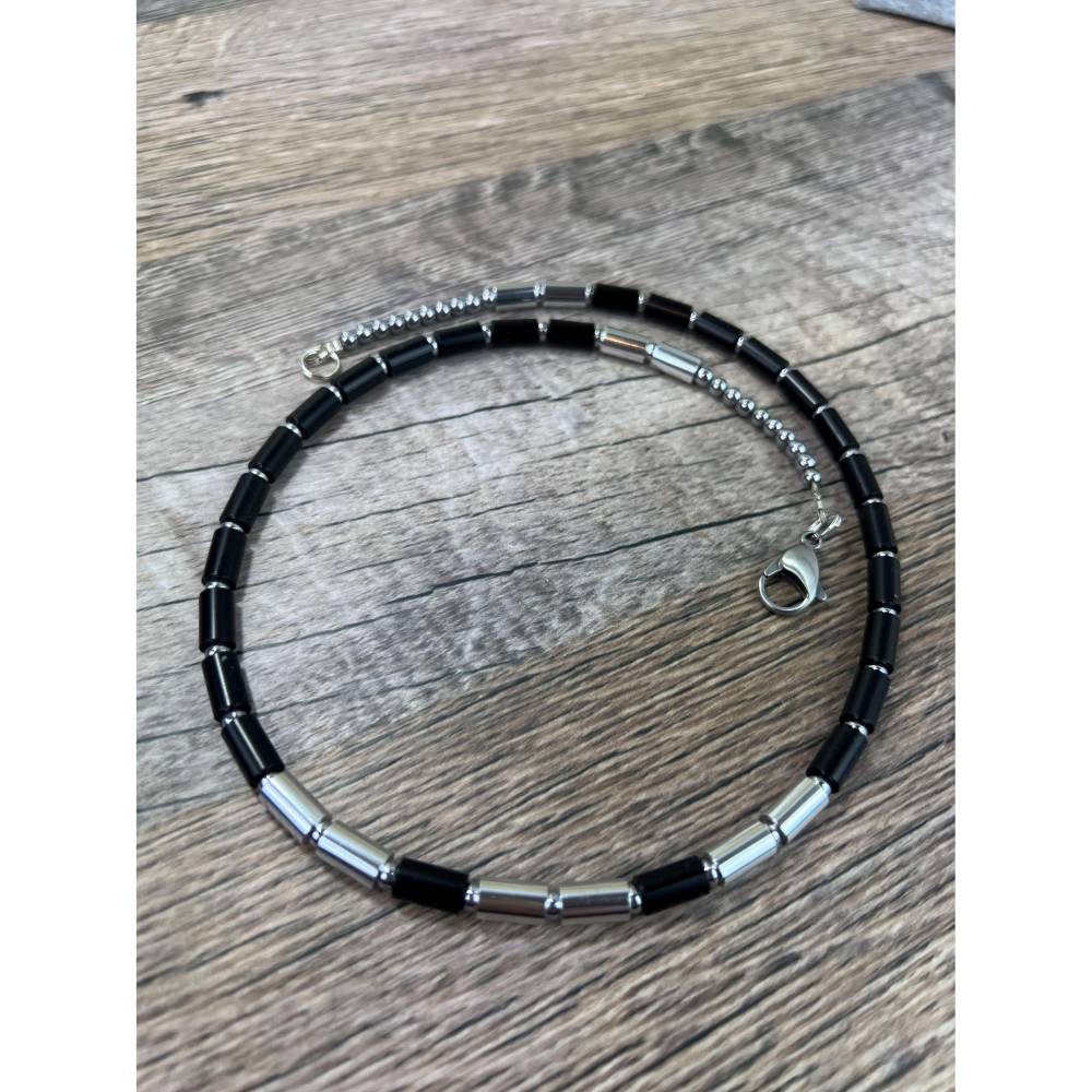 Schwarze eloxierte Aluminium & Edelstahl Walzenkette Choker – Handgefertigte Herren & Damen Halskette, 55cm, Karabinerverschluss Bild 6