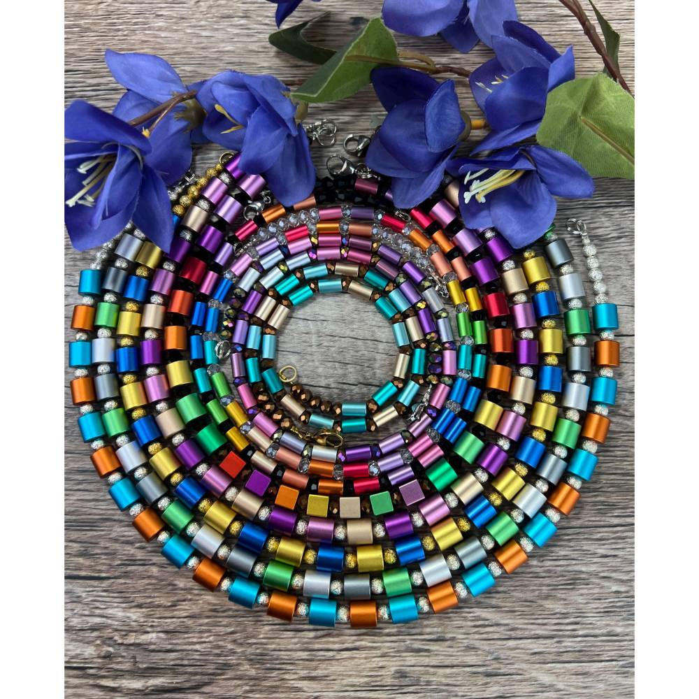 Schwarze eloxierte Aluminium & Edelstahl Walzenkette Choker – Handgefertigte Herren & Damen Halskette, 55cm, Karabinerverschluss Bild 8