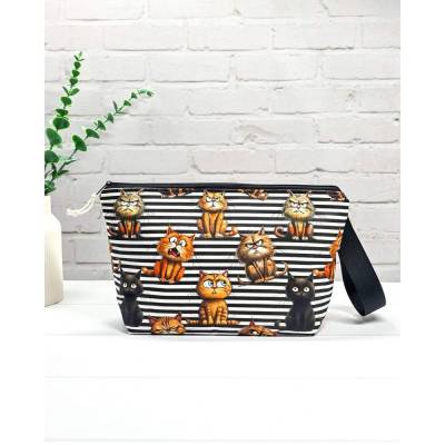 Projekttasche Größe S Grumpy Cats – Handgenähte Baumwolltasche mit Reißverschluss für Sockenstrickzeug