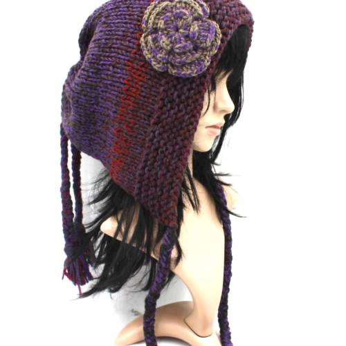 Spezielle Kapuze Chunky Boho,Beanie,Super, Strickmütze, Mütze, Dreads, Look!Lila Verlauf!Neu!