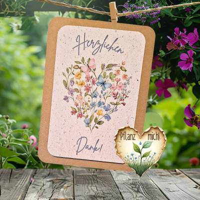 Einpflanzbare Dankeskarte aus Samenpapier | Karte Danke sagen | nachhaltige Grußkarte mit Wildblumen