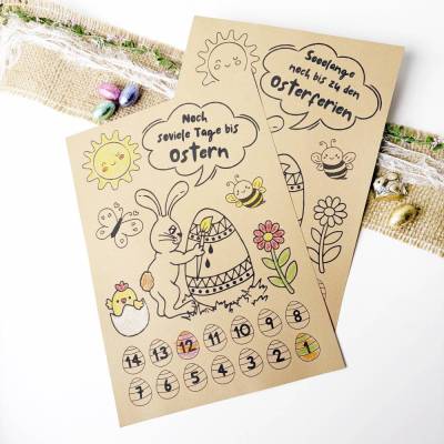 Oster Countdown zum Ausmalen – 14 Tage Ostern Kalender für Kinder als PDF Druckvorlage