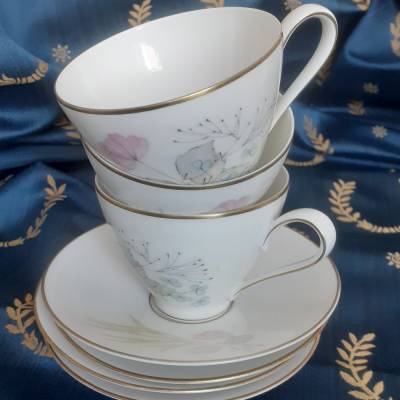 Vintage 3 x Kaffeetasse mit Unterteller Rosenthal Bettina Elfenbein Pariser Frühling
