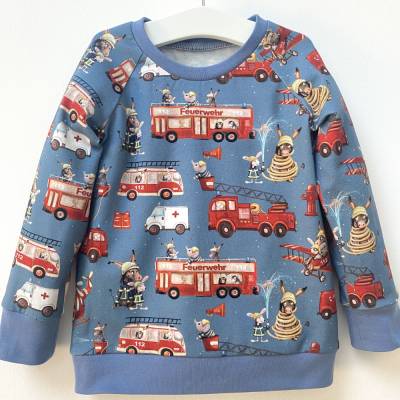 Feuerwehr Langarmshirt Kinder handgenäht | Tiermotiv Shirt blau rot | Jersey Wunschgröße