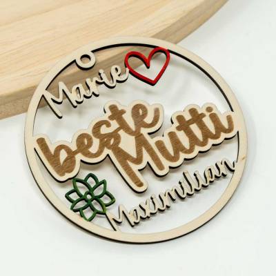 Holzanhänger beste Mutti | Personalisiertes Muttertag Geschenk Gravur | Runder Anhänger