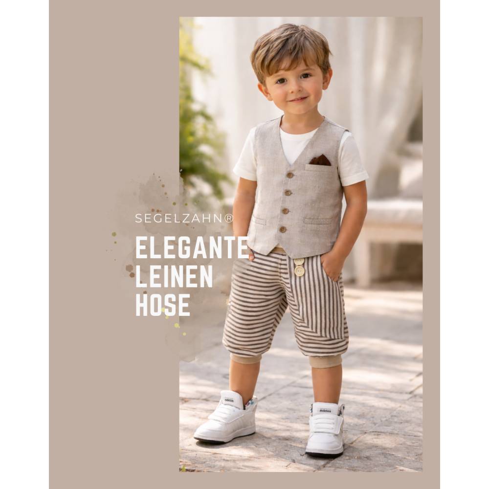 Festliche Leinen Hose Kinder | kurze Pumphose | Beige gestreift | Sommerhose | Unisex Kinderhose | Baumwollleinen | Kind Bild 1