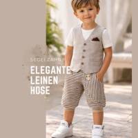Festliche Leinen Hose Kinder | kurze Pumphose | Beige gestreift | Sommerhose | Unisex Kinderhose | Baumwollleinen | Kind