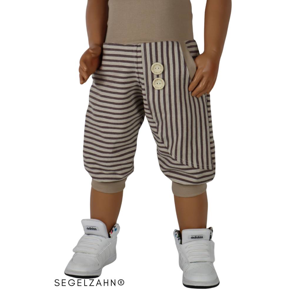 Festliche Leinen Hose Kinder | kurze Pumphose | Beige gestreift | Sommerhose | Unisex Kinderhose | Baumwollleinen | Kind Bild 2