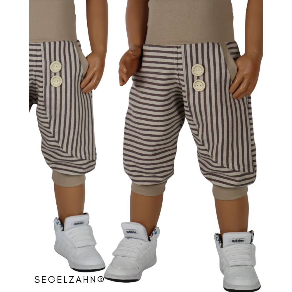 Festliche Leinen Hose Kinder | kurze Pumphose | Beige gestreift | Sommerhose | Unisex Kinderhose | Baumwollleinen | Kind Bild 3