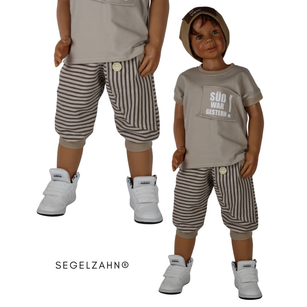 Festliche Leinen Hose Kinder | kurze Pumphose | Beige gestreift | Sommerhose | Unisex Kinderhose | Baumwollleinen | Kind Bild 4