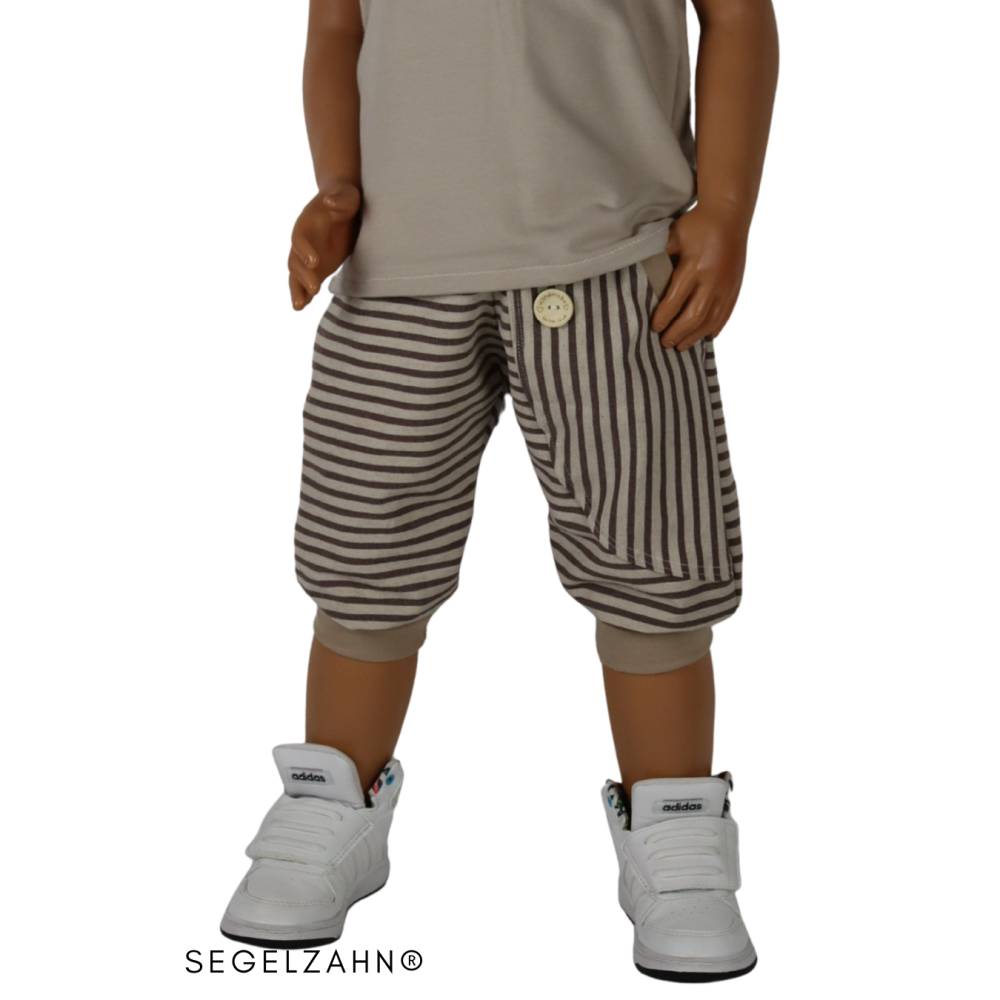 Festliche Leinen Hose Kinder | kurze Pumphose | Beige gestreift | Sommerhose | Unisex Kinderhose | Baumwollleinen | Kind Bild 5