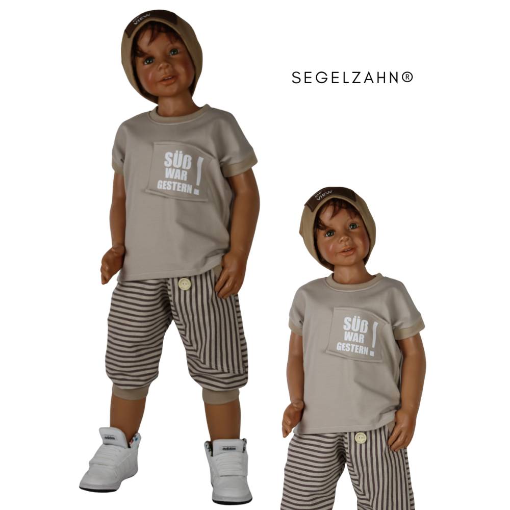 Festliche Leinen Hose Kinder | kurze Pumphose | Beige gestreift | Sommerhose | Unisex Kinderhose | Baumwollleinen | Kind Bild 6