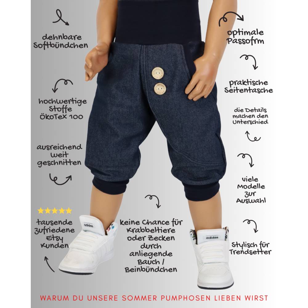 Festliche Leinen Hose Kinder | kurze Pumphose | Beige gestreift | Sommerhose | Unisex Kinderhose | Baumwollleinen | Kind Bild 8