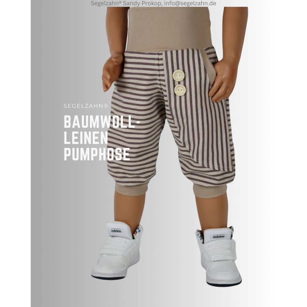 Festliche Leinen Hose Kinder | kurze Pumphose | Beige gestreift | Sommerhose | Unisex Kinderhose | Baumwollleinen | Kind Bild 9