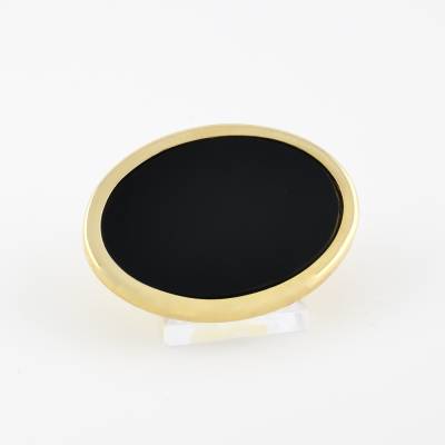 Große ovale Brosche in Goldfarbe mit schwarzer Onyx Platte - Auffallende Vintage Anstecknadel