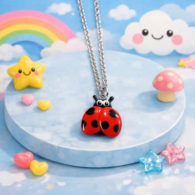 Marienkäfer Kette aus Edelstahl – süße Kinder Halskette 45 cm – Glücksbringer Schmuck – Geschenk für Mädchen