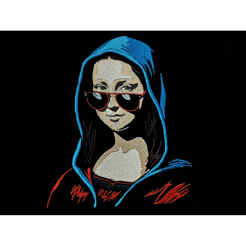 Mona Lisa Lichteffekt 18x18cm bzw. 20x20cm Stickdatei – Streetstyle Kunst für schwarze Stoffe Bild 1