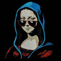 Mona Lisa Lichteffekt 18x18cm bzw. 20x20cm Stickdatei – Streetstyle Kunst für schwarze Stoffe