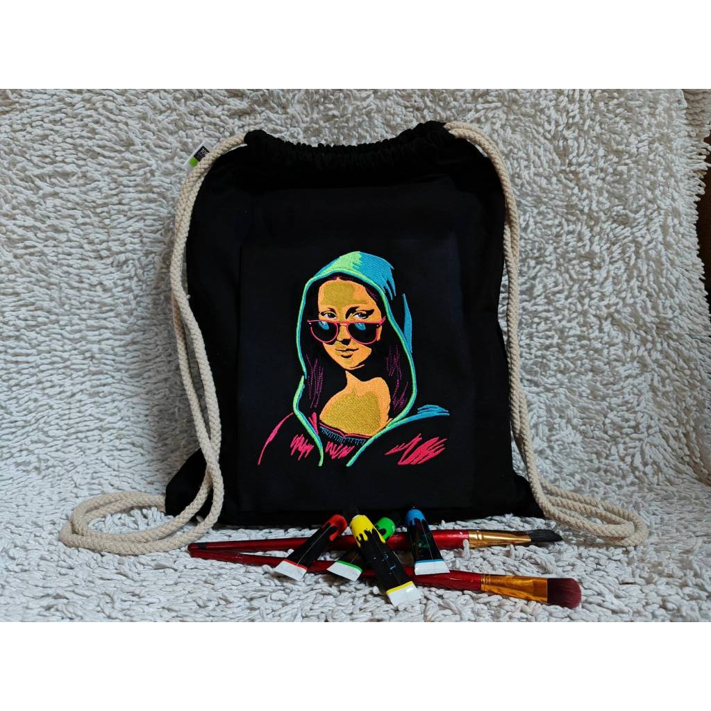 Mona Lisa Lichteffekt 18x18cm bzw. 20x20cm Stickdatei – Streetstyle Kunst für schwarze Stoffe Bild 9
