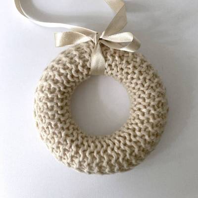 Wollkranz Creme Weiß – Handgefertigter Boho Türkranz aus Wollmix, Hygge Deko