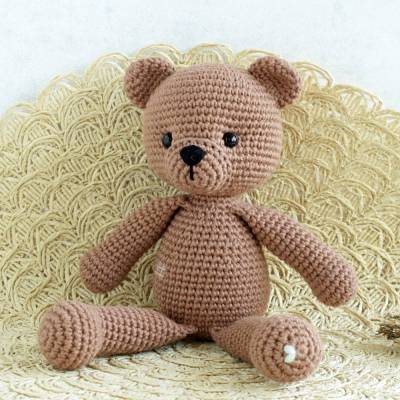 Gehäkelter Teddybär Mika in Braun, 21 cm, Wiesenkollektion  - Kuscheltier, Geschenk zur Geburt & Taufe