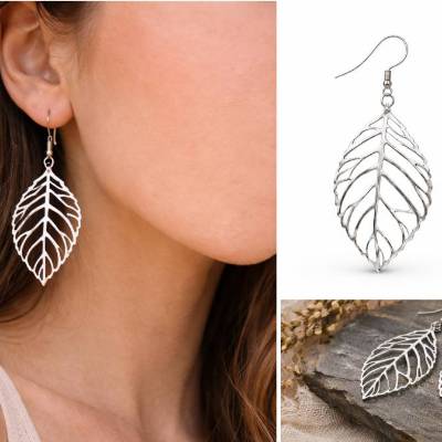 Filigrane versilberte Blätter Ohrringe mit 925er Silber Ohrhaken – Naturstil Schmuck