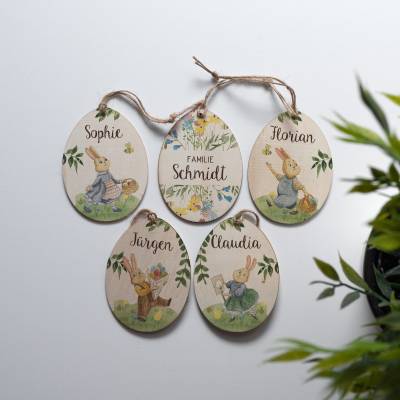 Personalisierte Osteranhänger *Easter Rabbit 2* mit Namen aus Holz / Holzeier als Osterdeko oder Geschenkanhänger